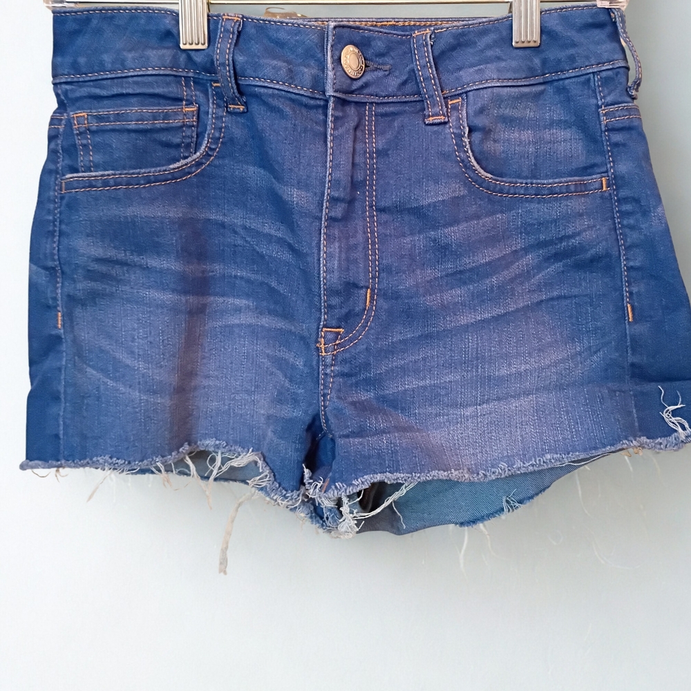 American Eagle Outfitters Hi-Rise Shortie Denim Shorts Womens Size 8 Frayed Hem